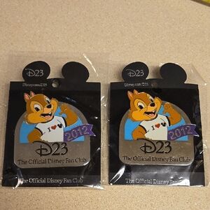 D23 Disney Fan Club Chip Pin 2012 Set of 2